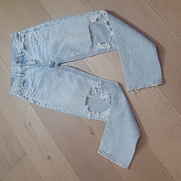 American Eagle Jeans Women's sz 000 Mid Rise Light Wash Distressed Straight Leg - Picture 1 of 13